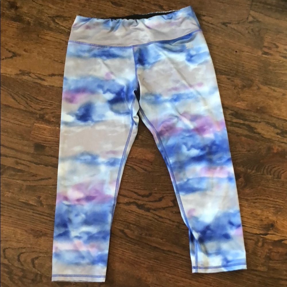 Purple and blue tie dye leggings